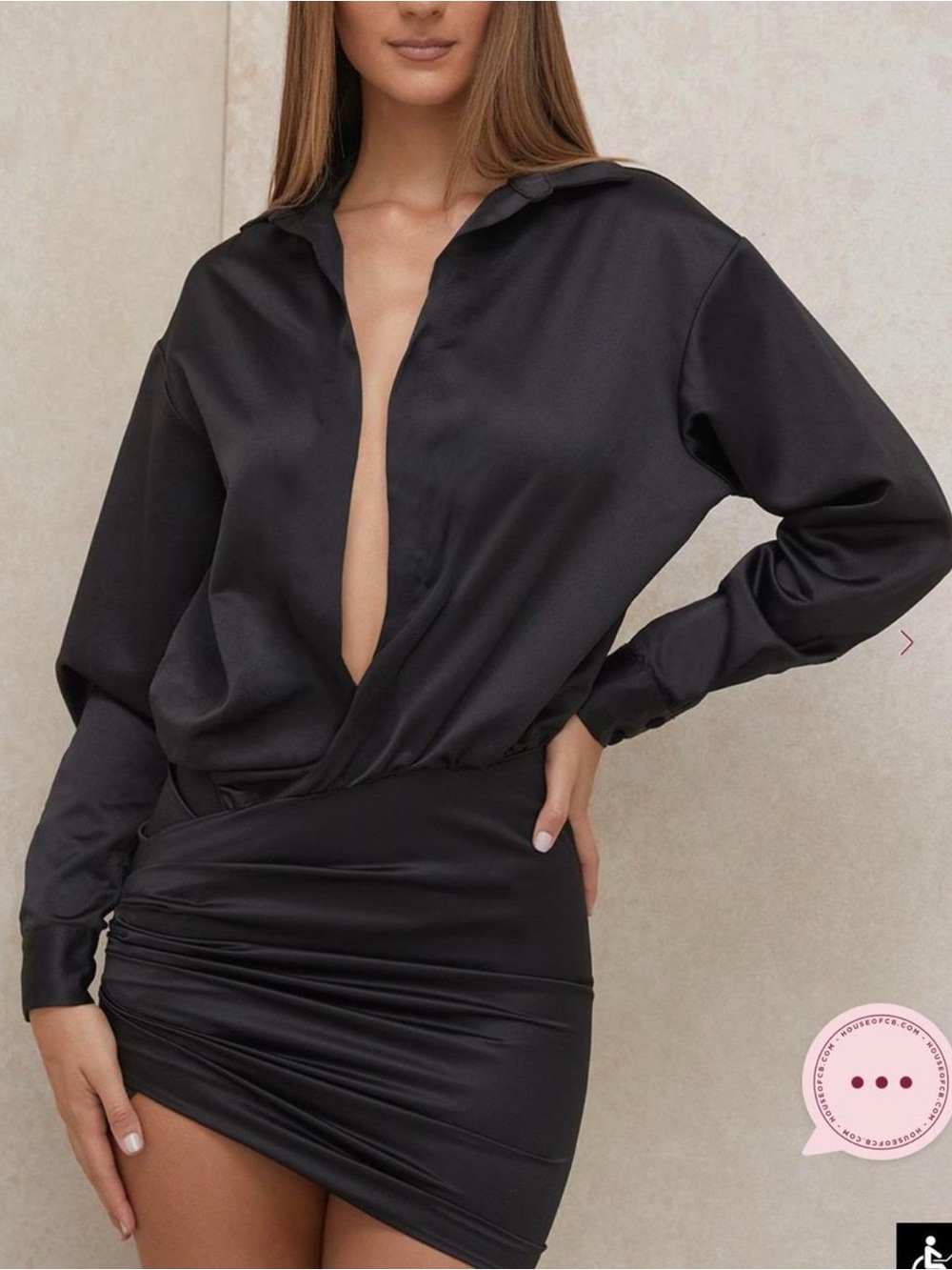 House of CB MADDIE
Black Satin Draped Mini Dress